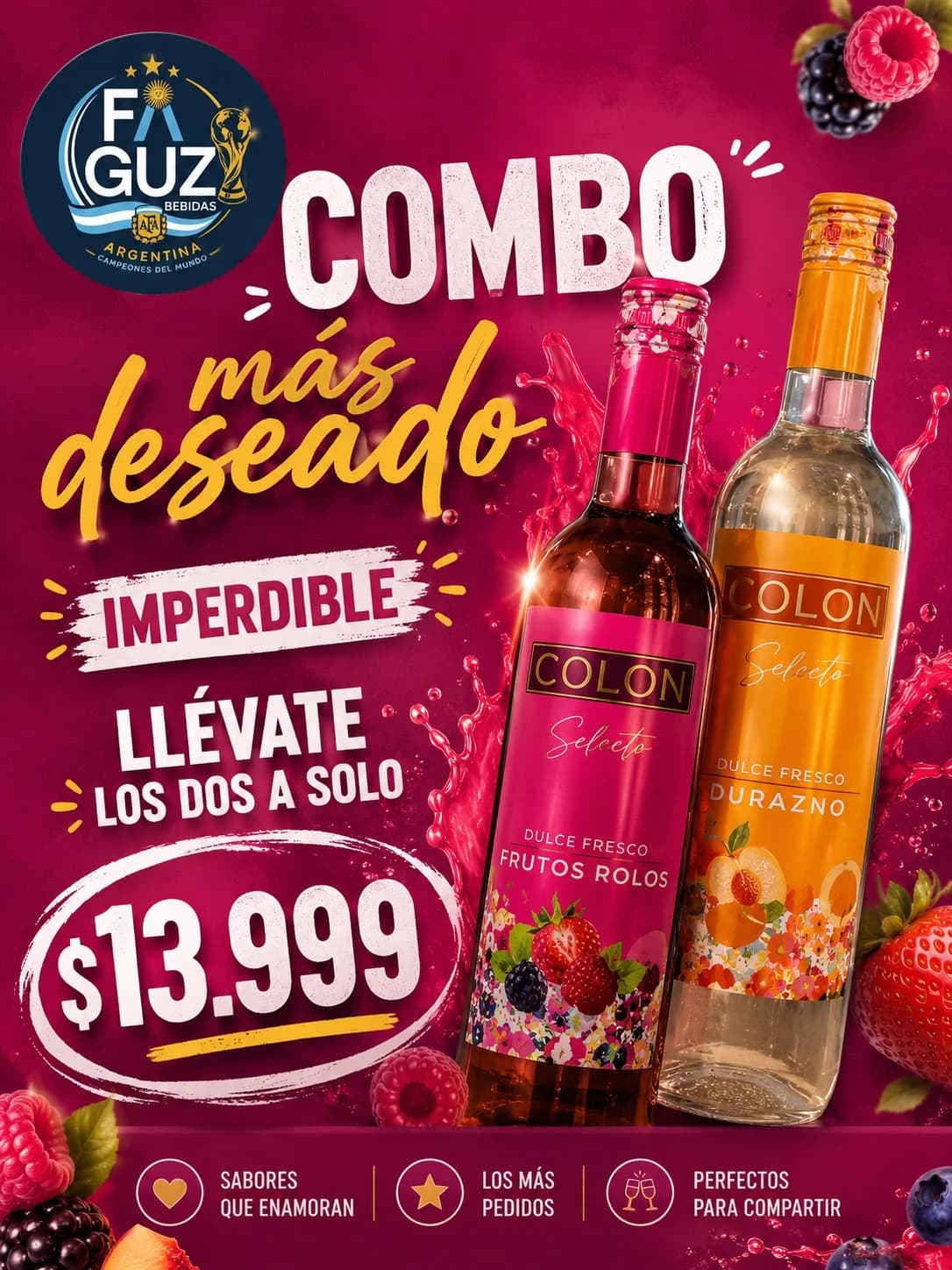 COMBO 1 VINO COLON FRUTOS + 1 COLON DURAZNO 750L