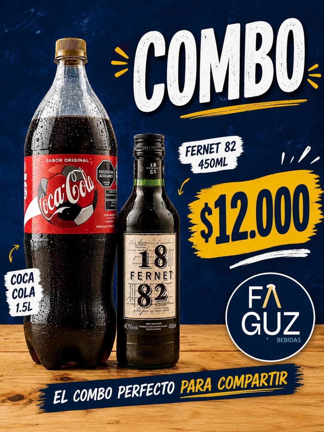 COMBO FERNET 1882 45CL + coca cola 1.5L  descartable