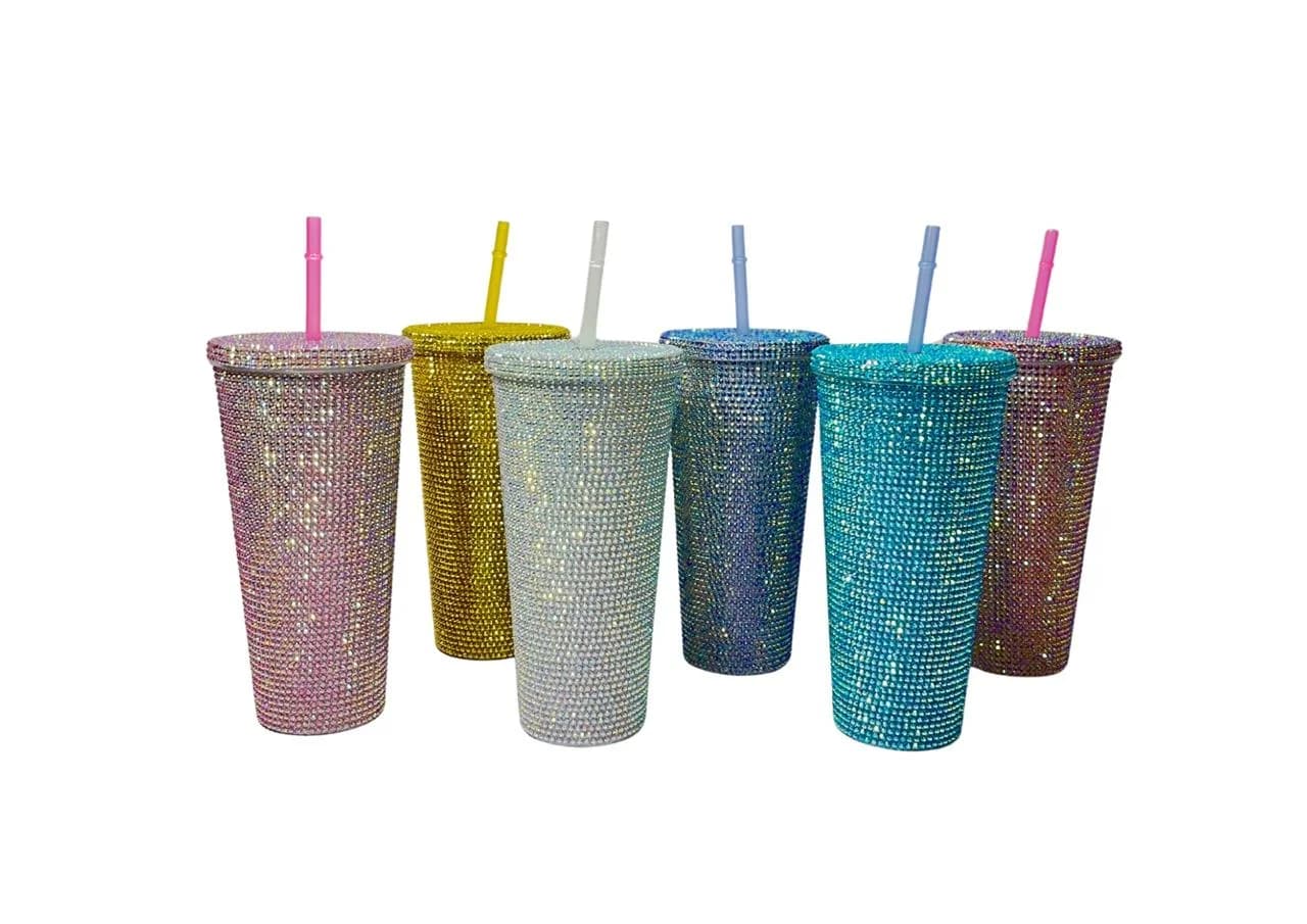 VASO XL C/BRILLOS Y SORBETE (1022)