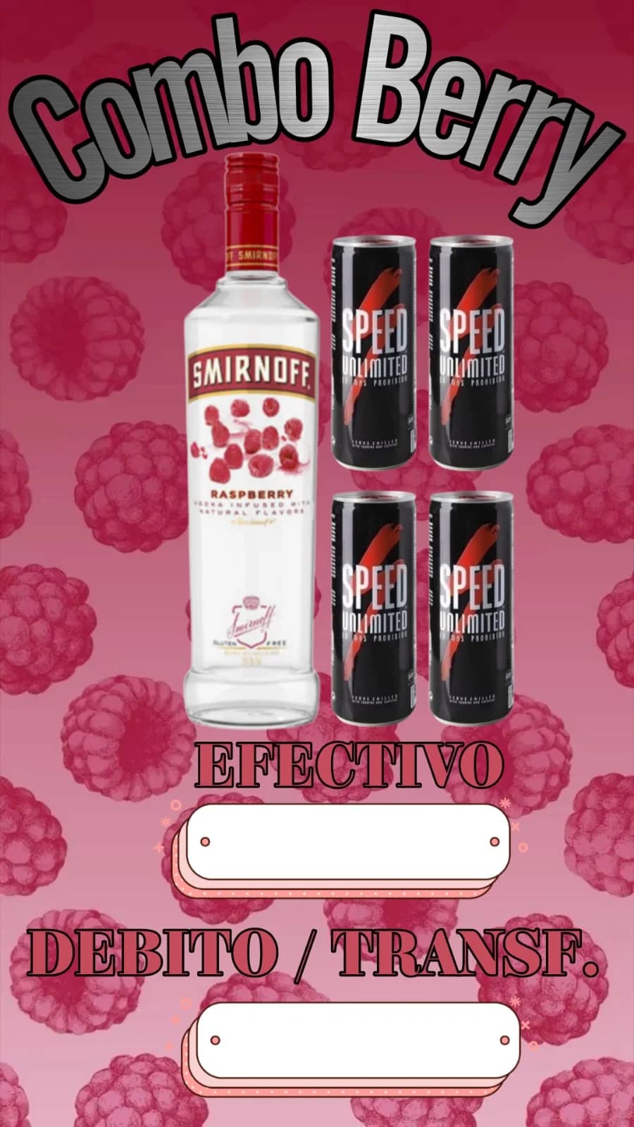 SMIRNOFF FRAMBUESA 750ML + 4 SPEED 250ML