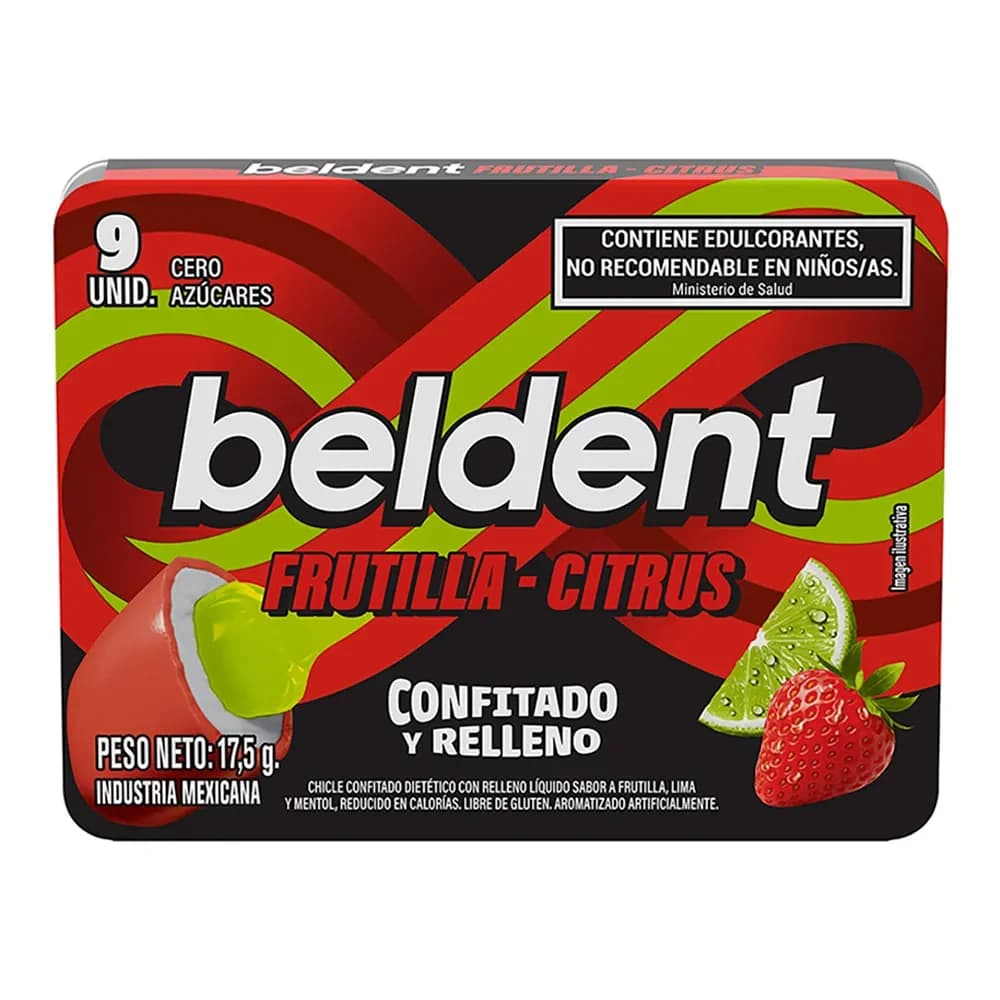 Chicles Beldent Confitados y rellenos Frutilla y Citrus