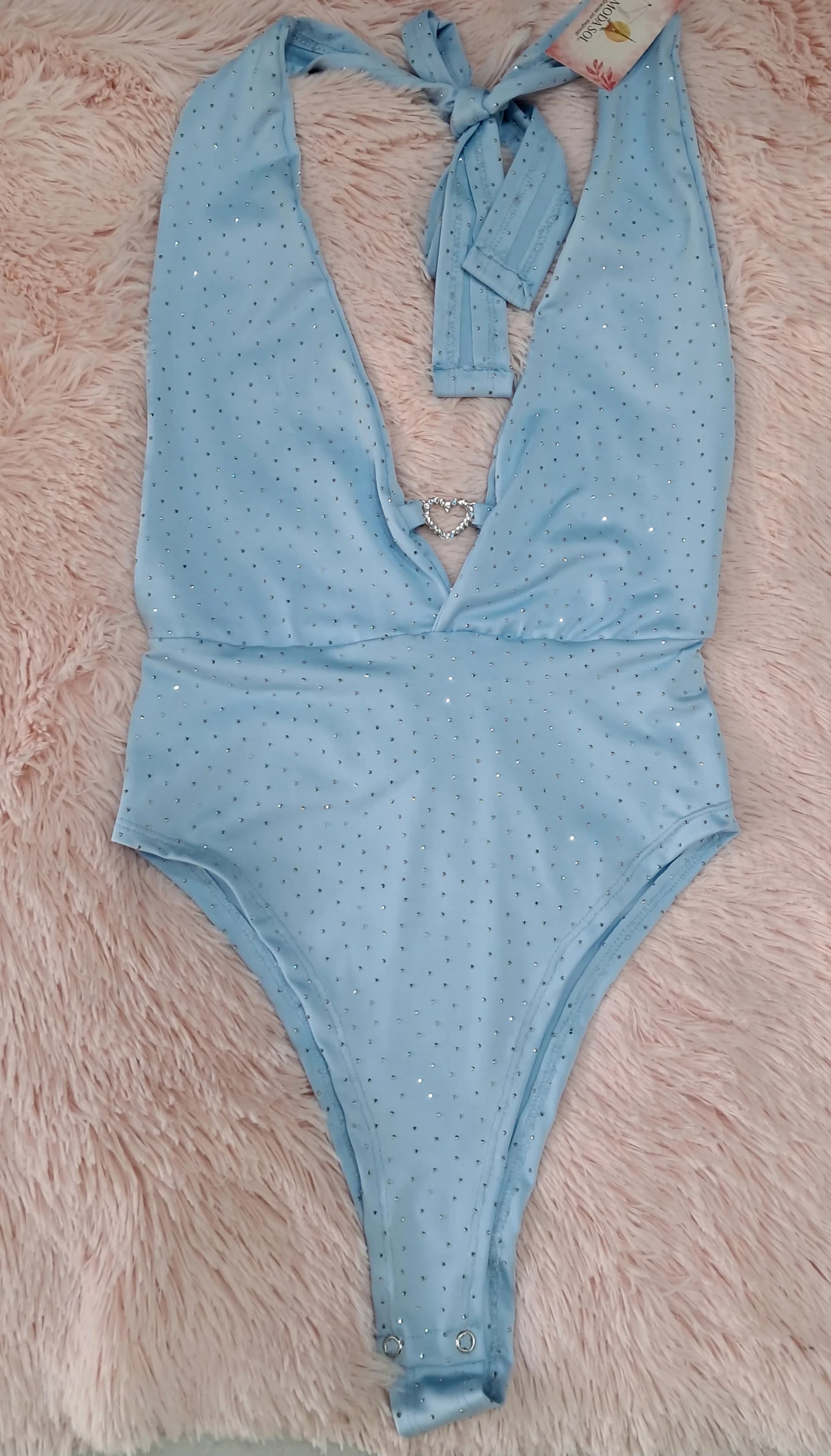 BODY LYCRA CUELLO V CON BRILLOS