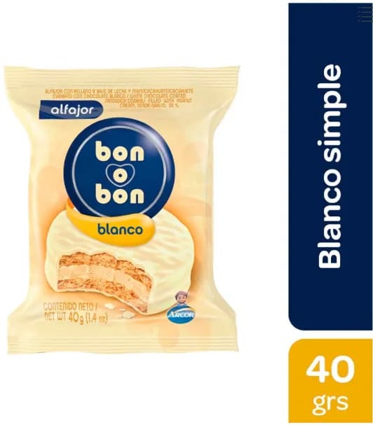 Alfajor Bon O Bon Simple Blanco 40 Gr