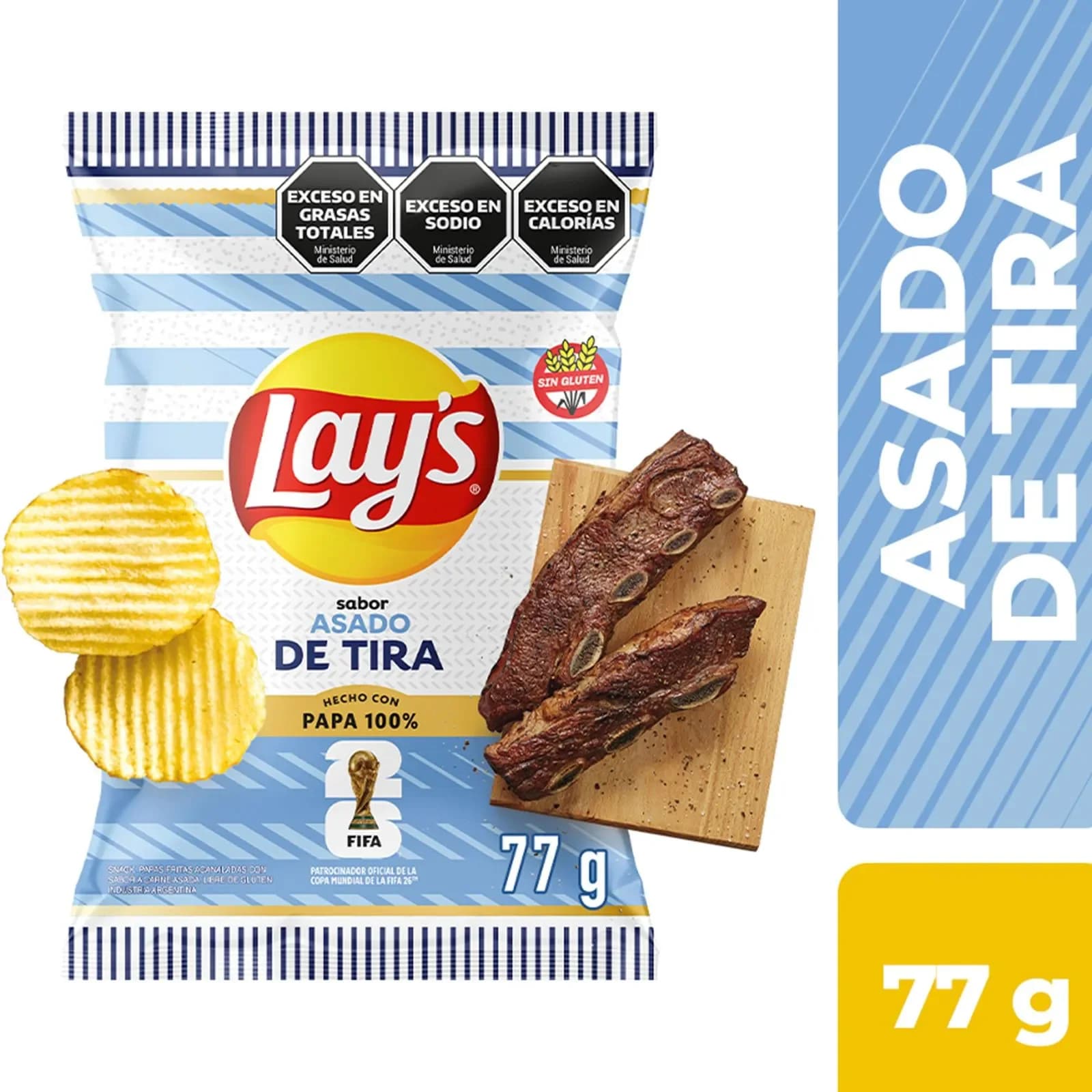 Papas Fritas Lays Acanaladas Asado de Tira 77 Grs