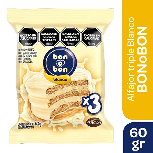 Alfajor Bon O Bon Triple Blanco 60 Gr