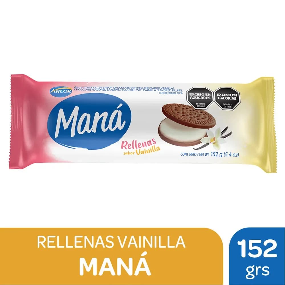 Galletitas Chocolate Rellenas Vainilla Maná 152 Grs