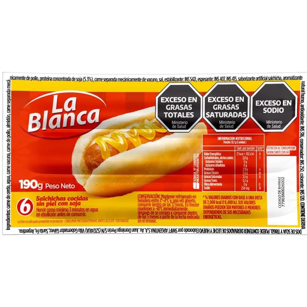 Salchichas La Blanca sin Piel 190g
