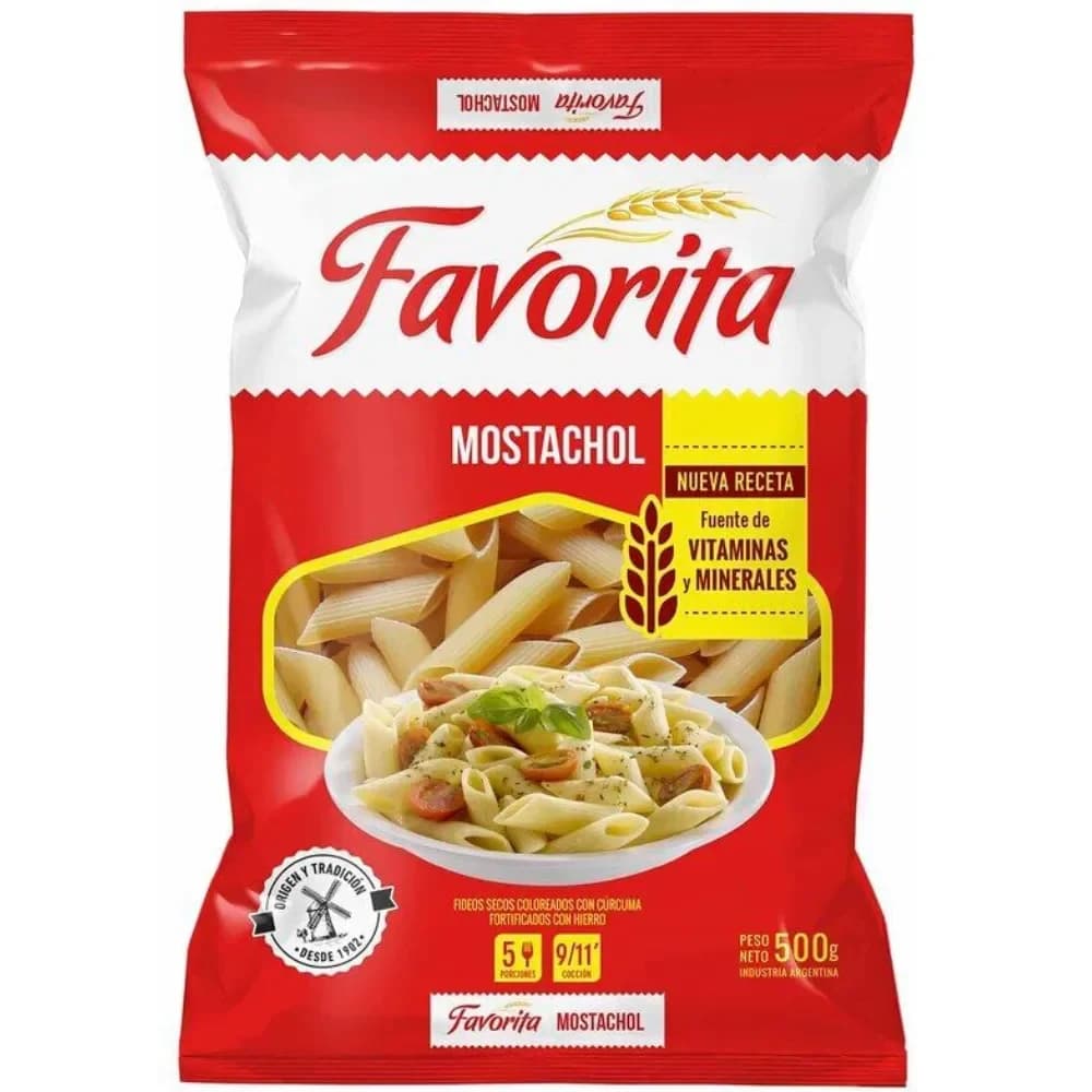 Fideos Favorita Mostacholes Rayados Fortificado 500g