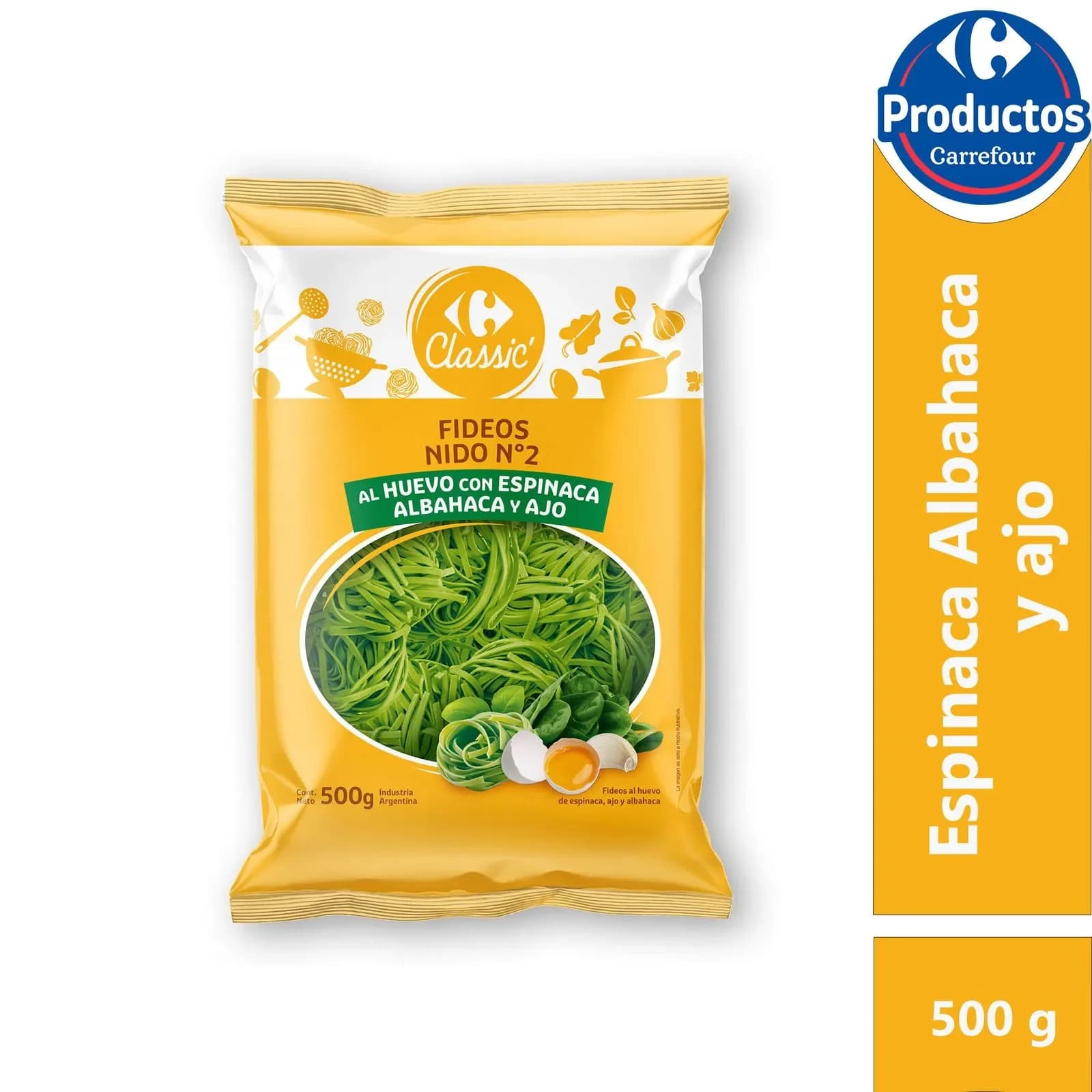Fideos Classic N2 al Huevo con Espinaca y Albahaca y Ajo 500g
