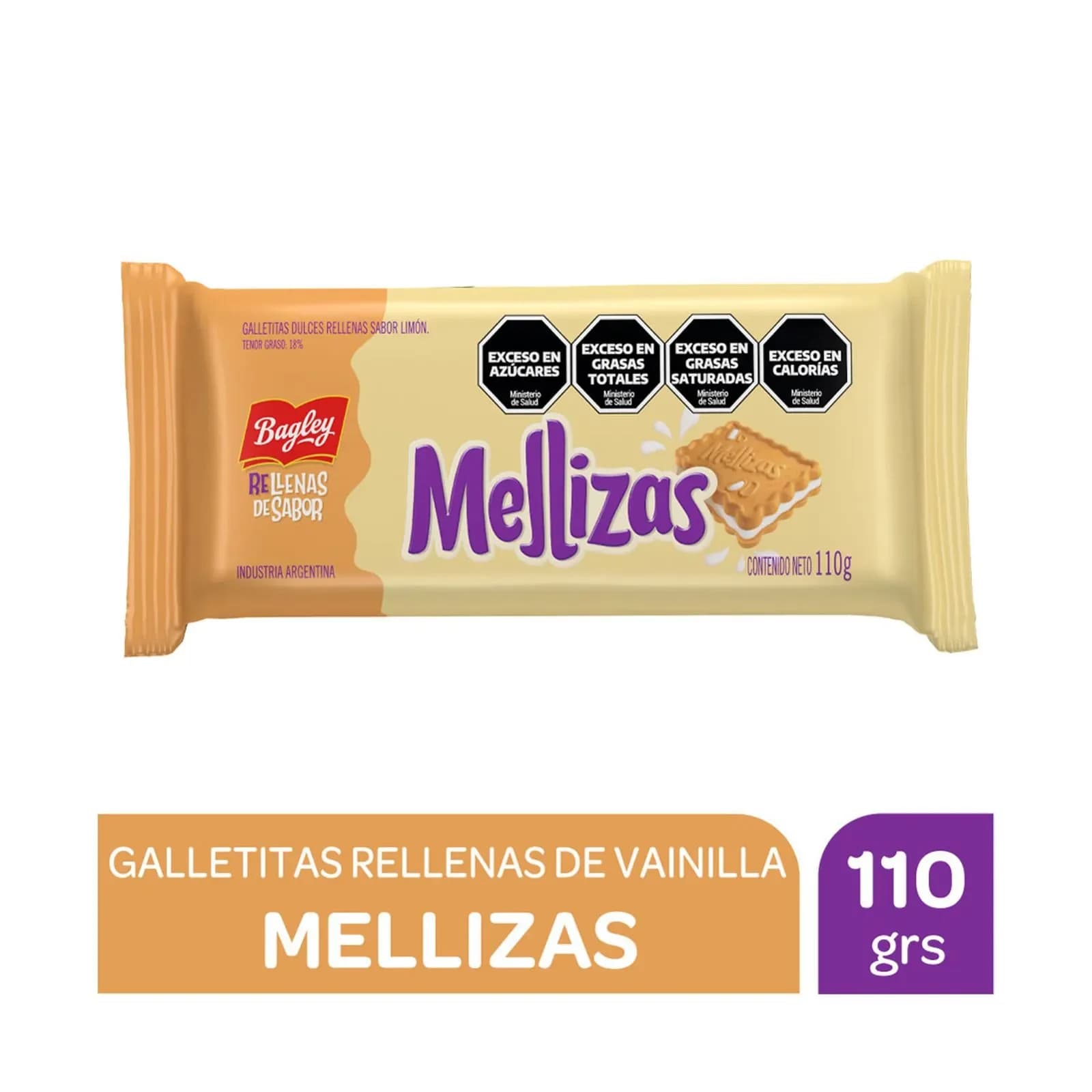 Galletitas Vainilla Rellena Limón Mellizas 110 Grs