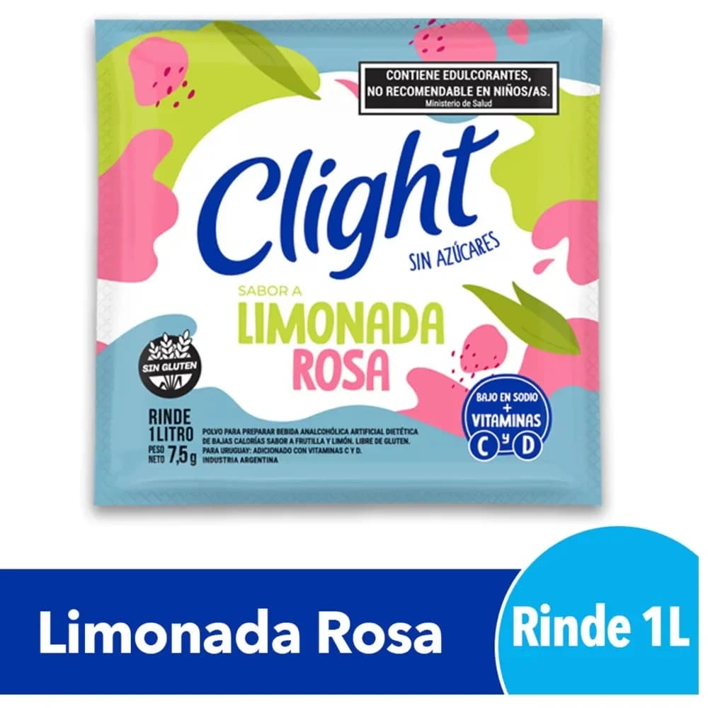 Jugo en Polvo Clight Limonada Rosa 8 grs